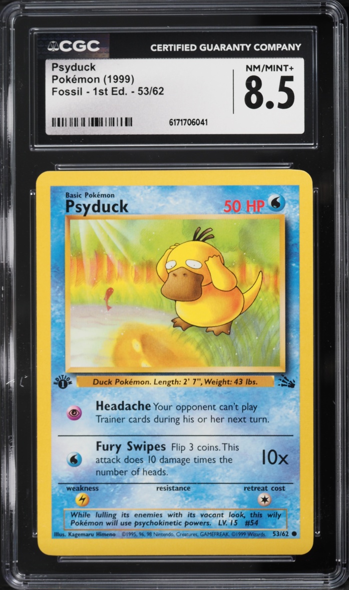 1999 Pokemon Fossil 1st Edition Psyduck #53 CGC 8.5 NM-MT+
