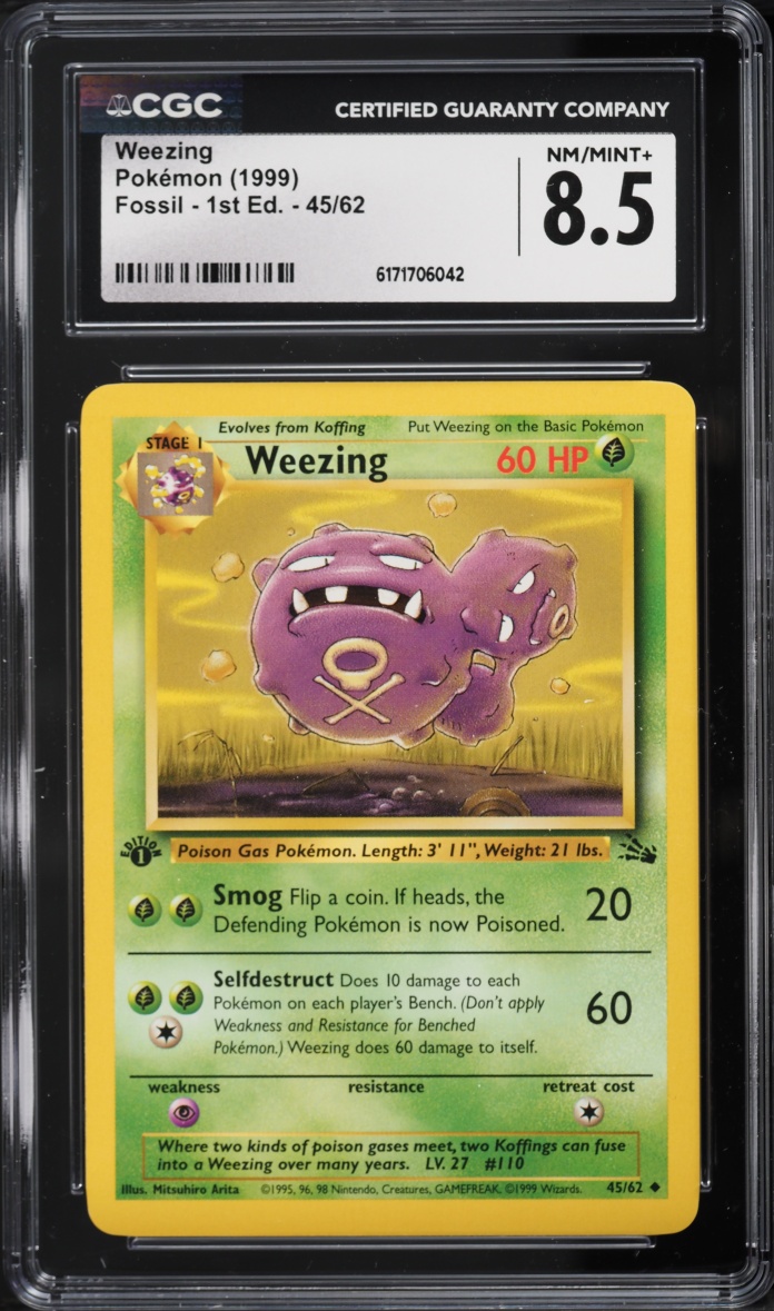 1999 Pokemon Fossil 1st Edition Weezing #45 CGC 8.5 NM-MT+