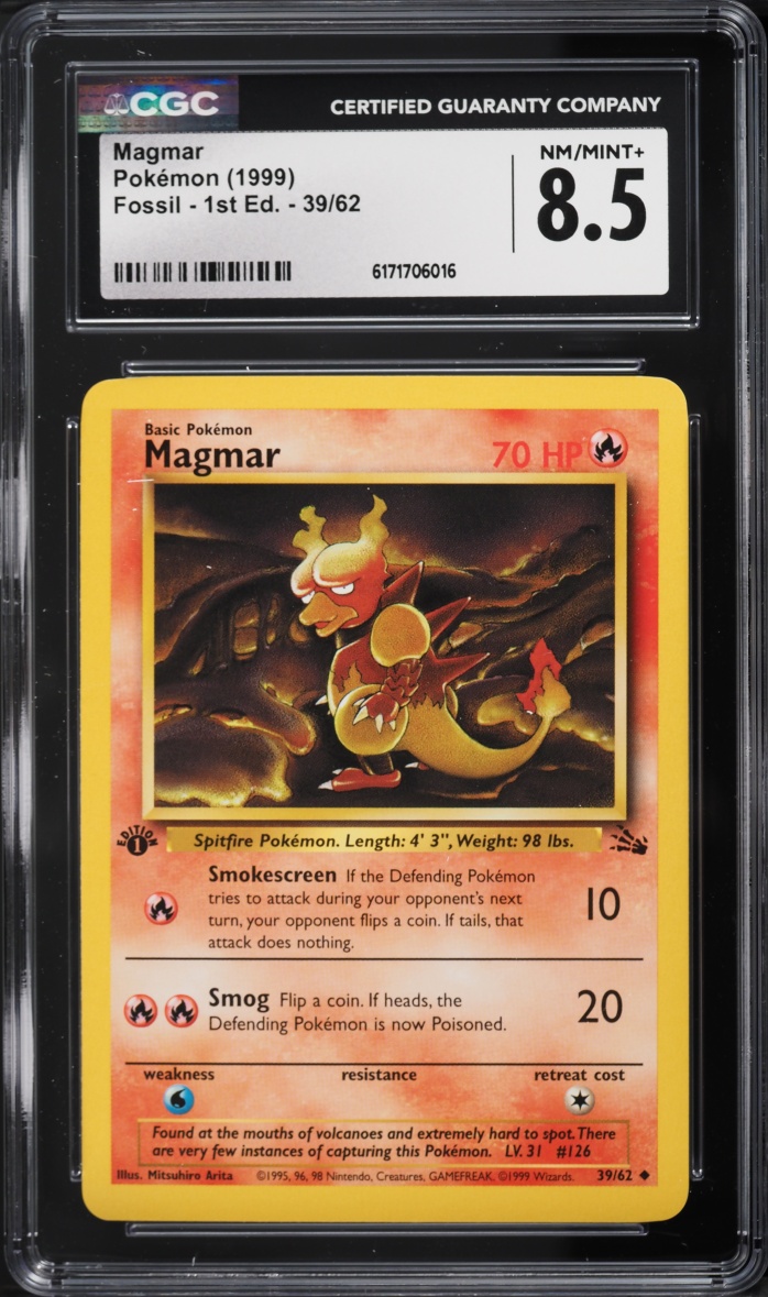 1999 Pokemon Fossil 1st Edition Magmar #39 CGC 8.5 NM-MT+