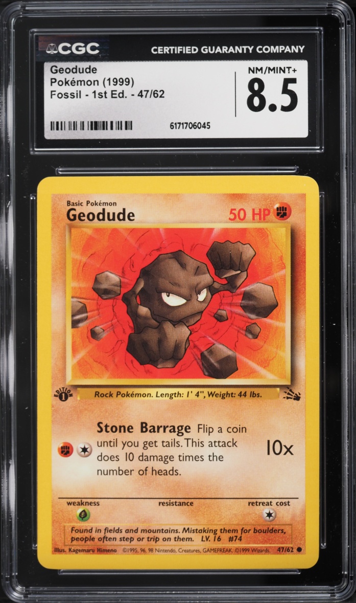 1999 Pokemon Fossil 1st Edition Geodude #47 CGC 8.5 NM-MT+