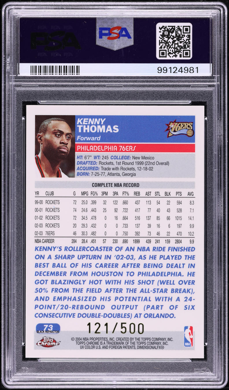 2003 Topps Chrome Black Refractor Kenny Thomas /500 #73 PSA 9 MINT