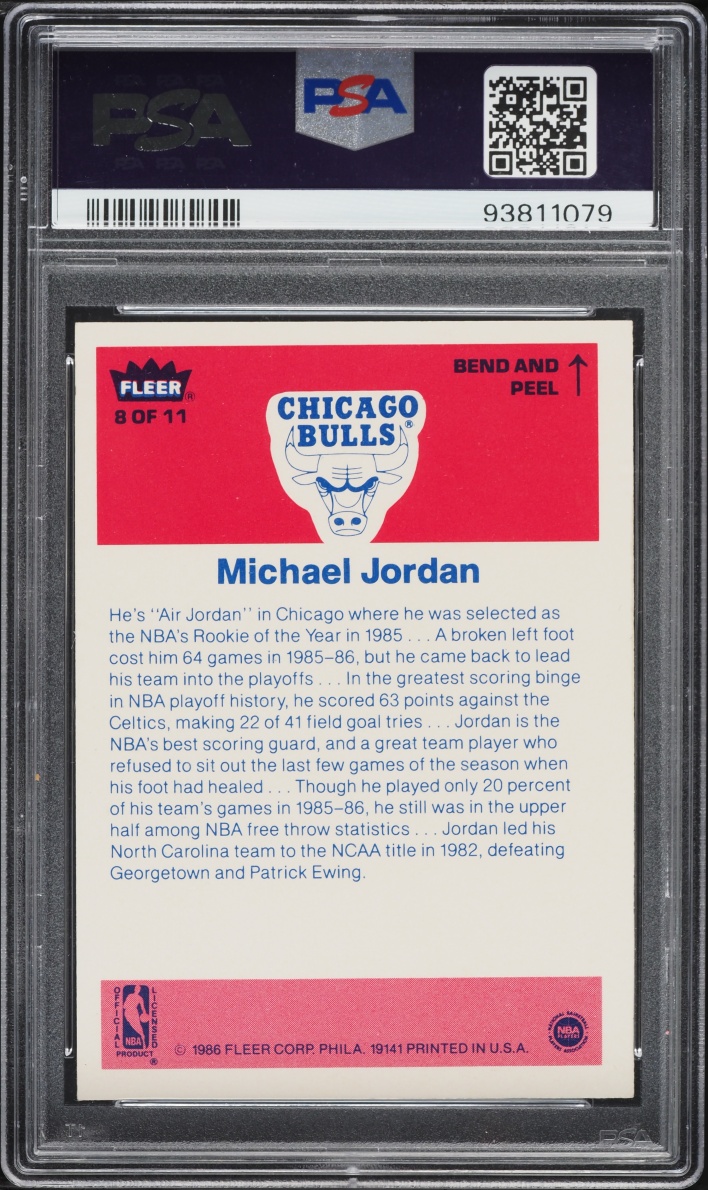 1986 Fleer Sticker Michael Jordan ROOKIE #8 PSA 7 NRMT