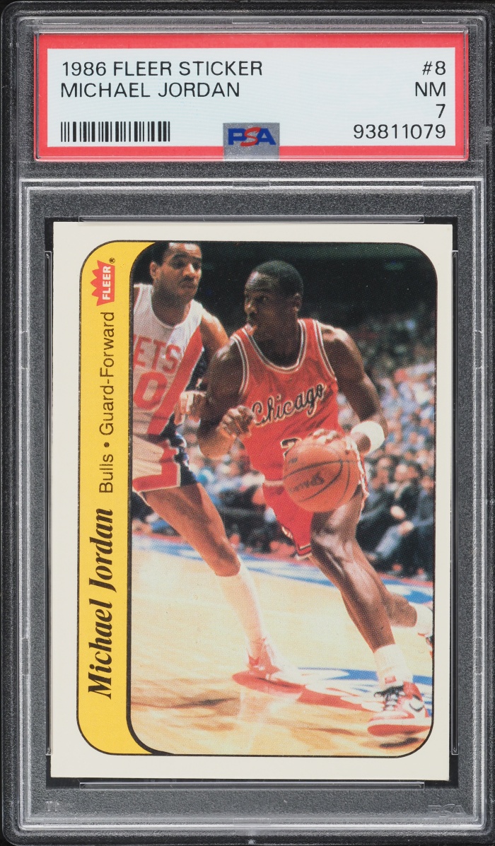 1986 Fleer Sticker Michael Jordan ROOKIE #8 PSA 7 NRMT