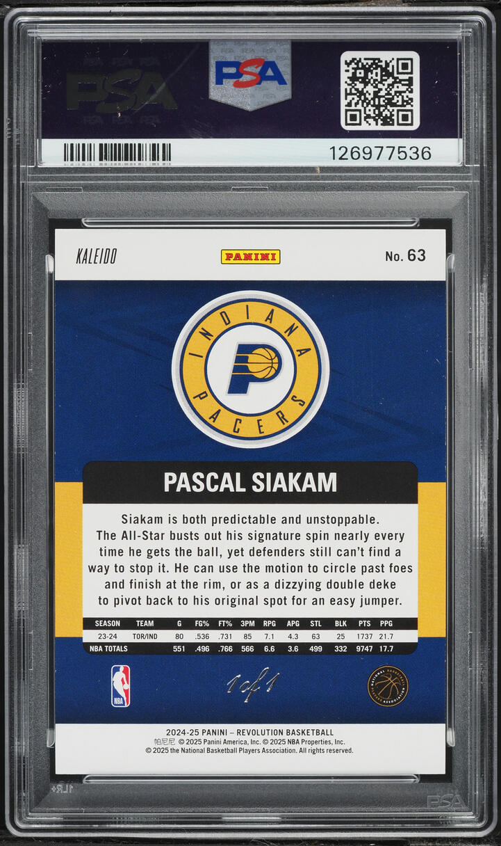 2024 Panini Revolution Kaleido Pascal Siakam 1/1 #63 PSA 9 MINT - Photo 2