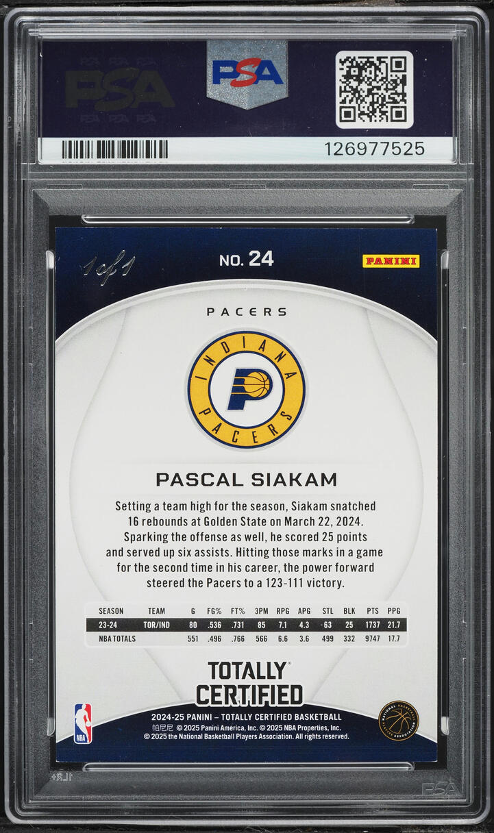 2024 Totally Certified Mirror Platinum Black Pascal Siakam 1/1 #24 PSA 7 NRMT - Photo 2