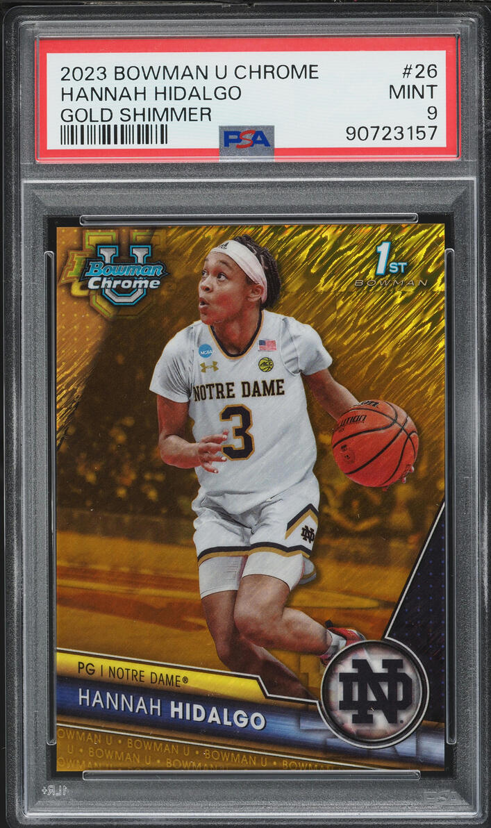 2023 Bowman Chrome University Gold Shimmer Hannah Hidalgo ROOKIE /50 #26 PSA 9 MINT - Photo 1