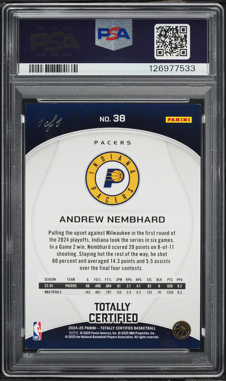 2024 Totally Certified Mirror Platinum Black Andrew Nembhard 1/1 #38 PSA 8 NM-MT - Photo 2