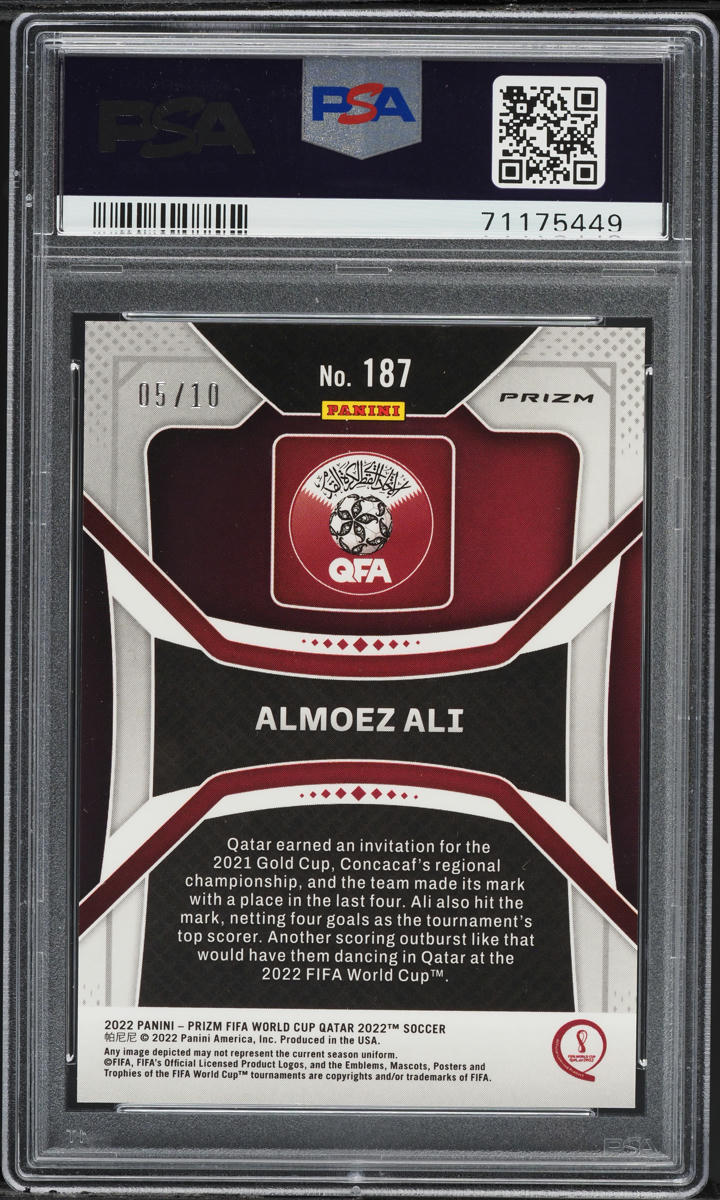 2022 Panini Prizm World Cup Qatar Gold Almoez Ali ROOKIE /10 #187 PSA 9 MINT