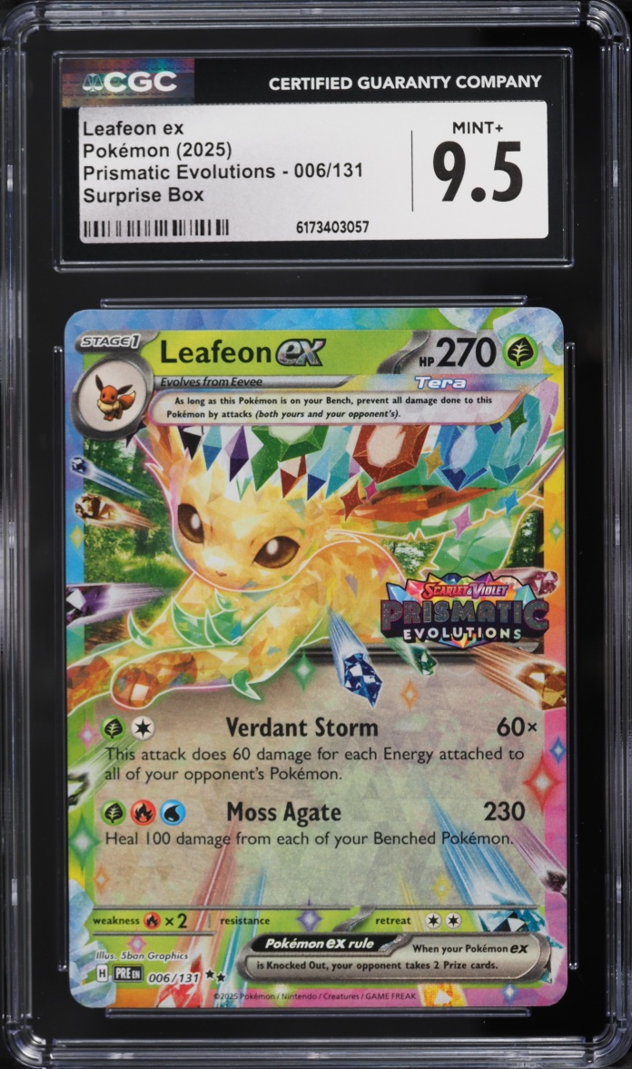 2025 Pokemon Scarlet & Violet Prismatic Evolutions Surprise Box Leafeon Ex #6 CGC 9.5 MINT+