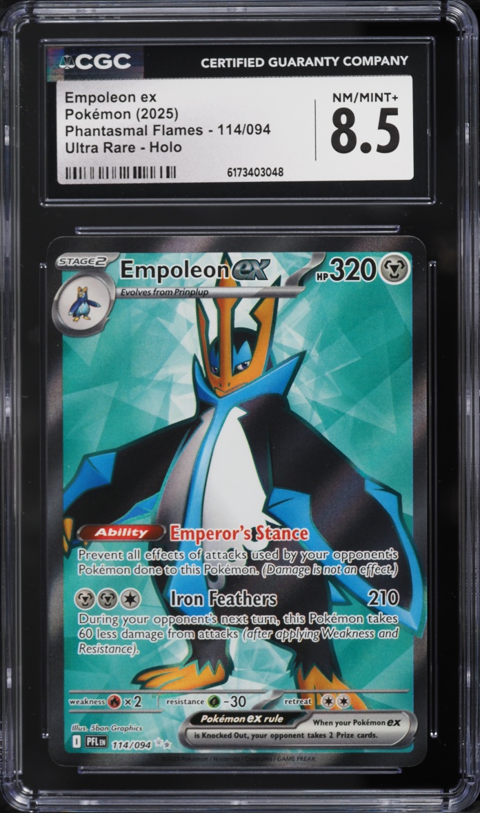2025 Pokemon Mega Evolution Phantasmal Flames Full Art Empoleon EX #114 CGC 8.5 NM-MT+