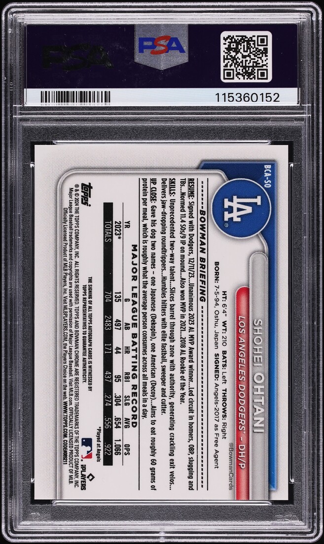 2024 Bowman Chrome Orange Refractor Shohei Ohtani AUTO /25 #BCA-SO PSA 10 GEM