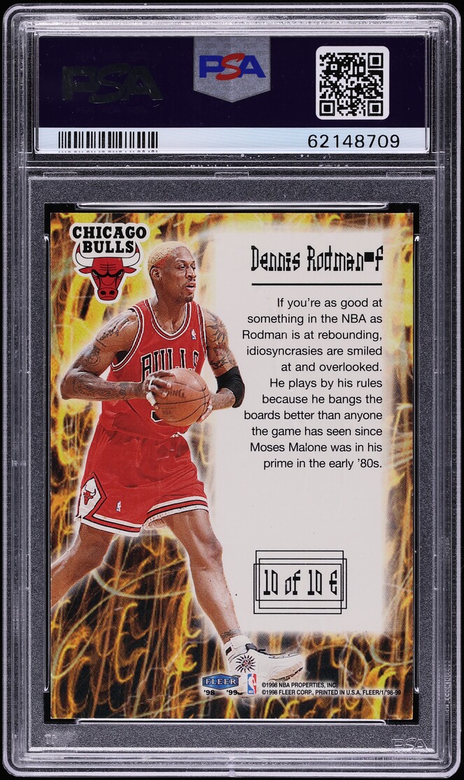 1998 Fleer Tradition Electrifying Dennis Rodman #10 PSA 10 GEM MINT - Photo 2