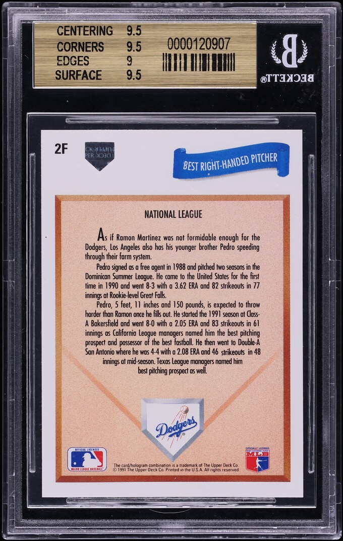 1991 Upper Deck Final Edition Pedro Martinez ROOKIE #2F BGS 9.5 GEM MINT - Photo 2