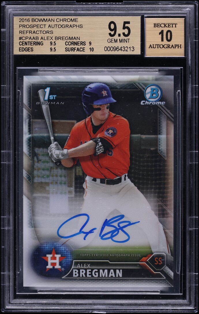 2016 Bowman Chrome Refractor Alex Bregman ROOKIE AUTO /499 #CPA-AB BGS 9.5 GEM MINT - Photo 1