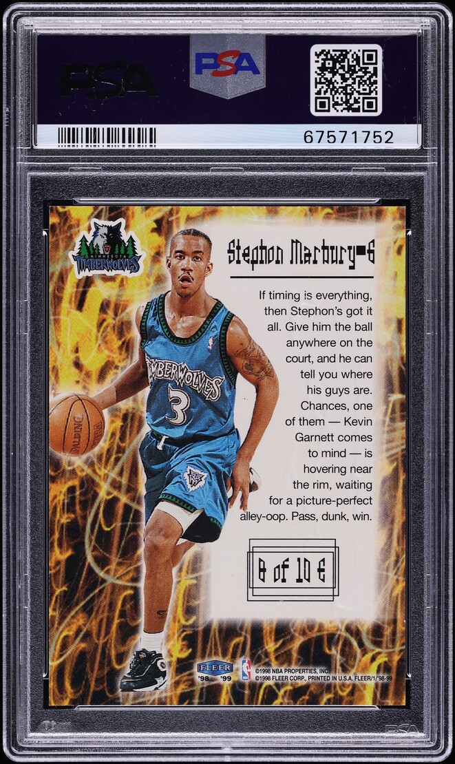 1998 Fleer Tradition Electrifying Stephon Marbury #8 PSA 10 GEM MINT - Photo 2