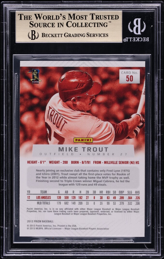 2012 Panini Prizm Mike Trout ROOKIE #50 BGS 9.5 GEM MINT - Photo 2