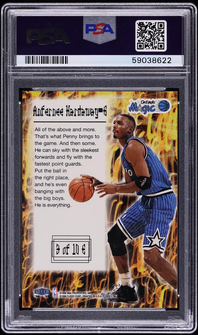 1998 Fleer Tradition Electrifying Anfernee Hardaway #3 PSA 10 GEM MINT - Photo 2