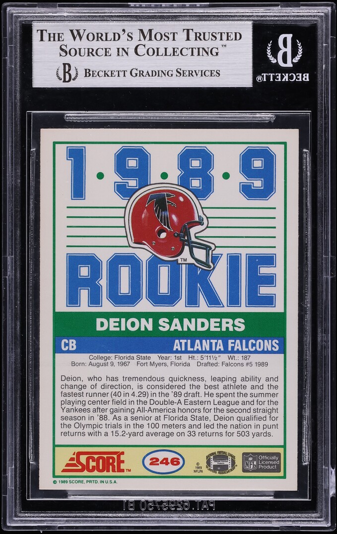 1989 Score Football Deion Sanders ROOKIE #246 BGS 9 MINT - Photo 2