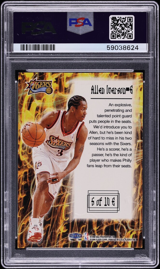1998 Fleer Tradition Electrifying Allen Iverson #5 PSA 10 GEM MINT - Photo 2