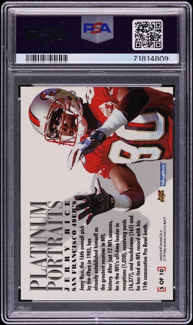 1997 Metal Universe Platinum Portraits Jerry Rice #5 PSA 8 NM-MT - Photo 2