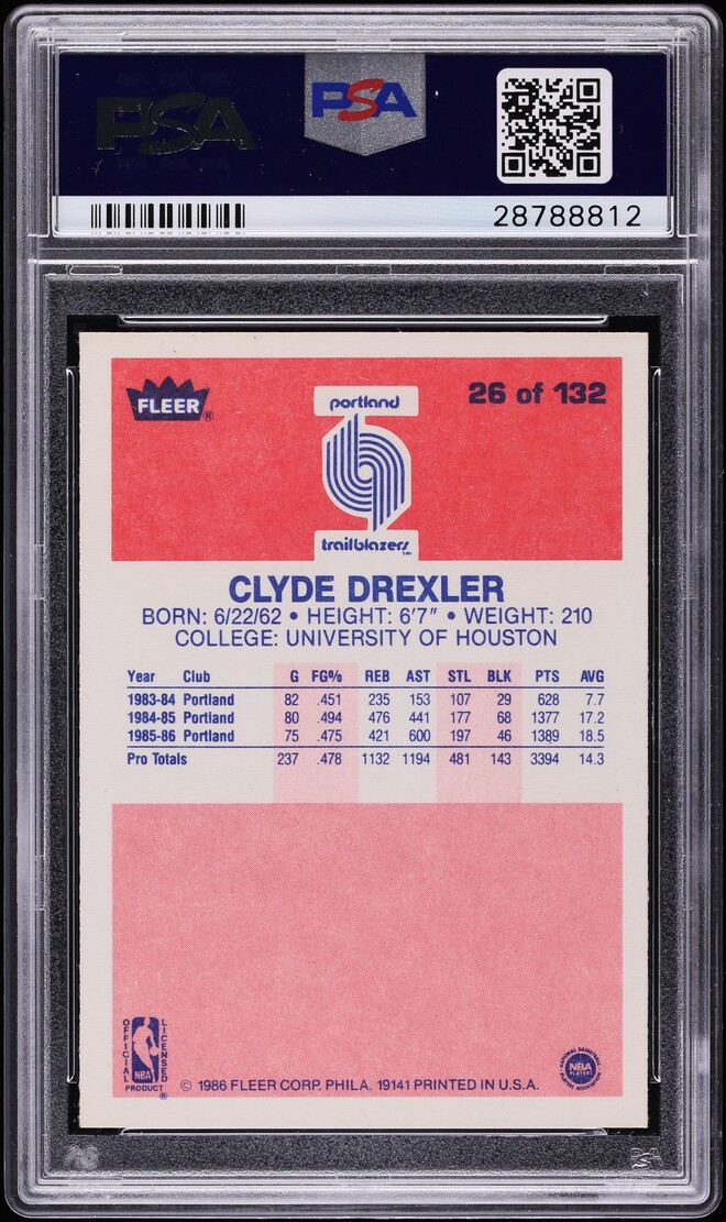 1986 Fleer Basketball Clyde Drexler ROOKIE #26 PSA 9 MINT - Photo 2