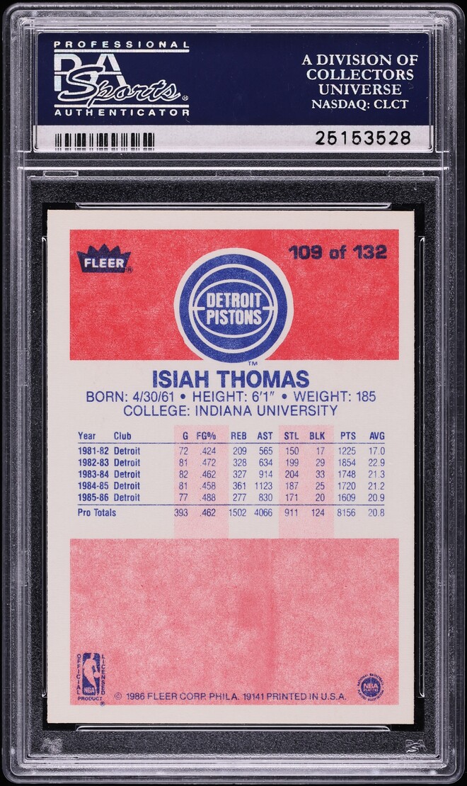 1986 Fleer Basketball Isiah Thomas ROOKIE #109 PSA 9 MINT - Photo 2