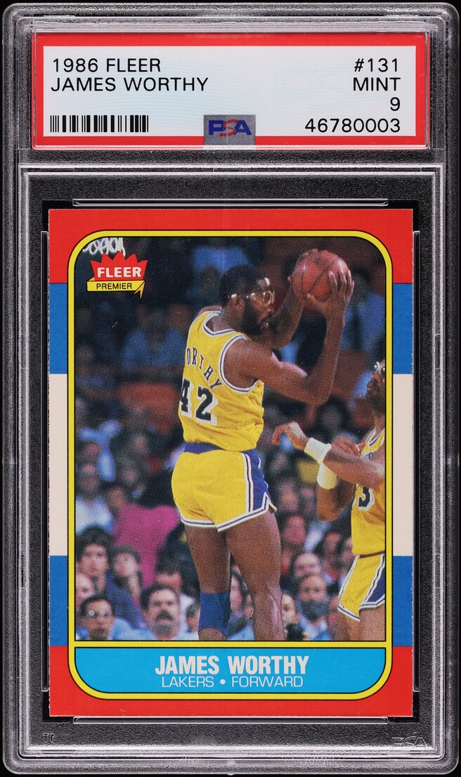 1986 Fleer Basketball James Worthy ROOKIE #131 PSA 9 MINT - Photo 1