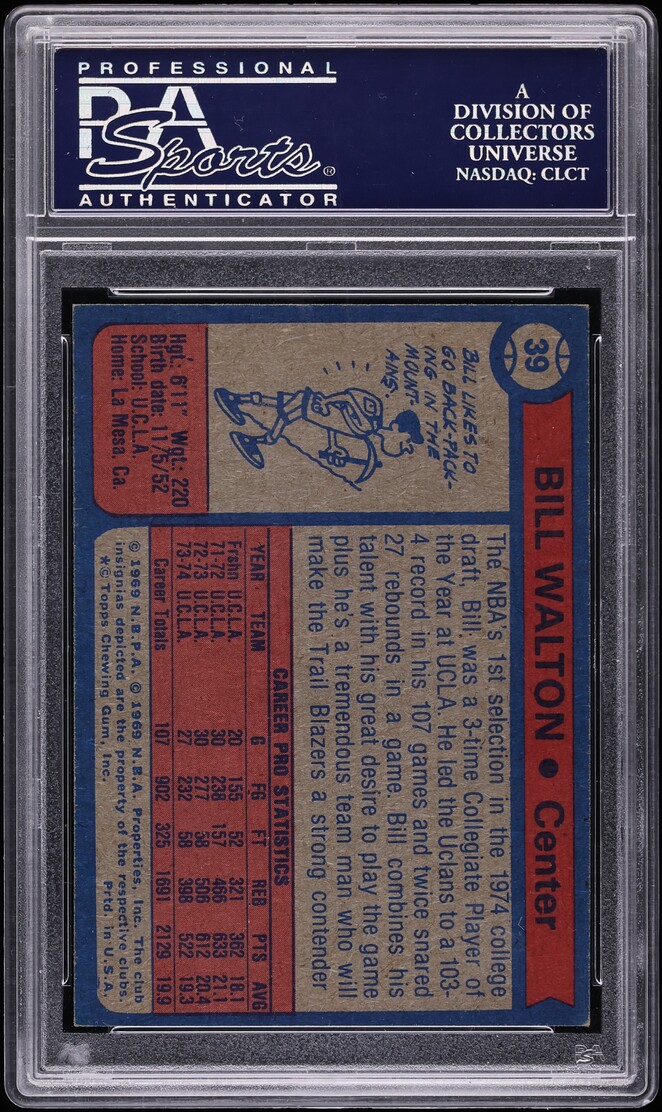 1974 Topps Basketball Bill Walton ROOKIE #39 PSA 8 NM-MT - Photo 2