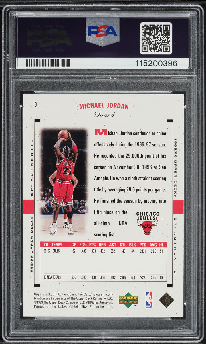 1998 SP Authentic Michael Jordan #9 PSA 6 EXMT