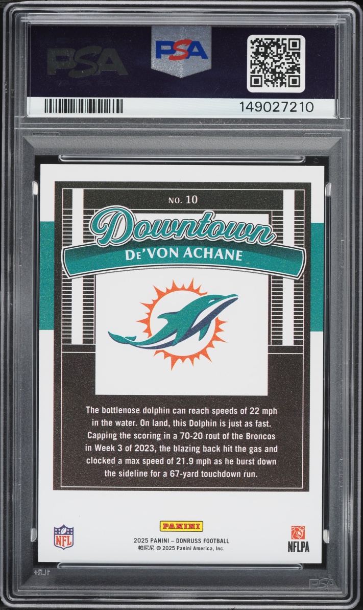 2025 Donruss Downtown De'Von Achane #10 PSA 10 GEM MINT