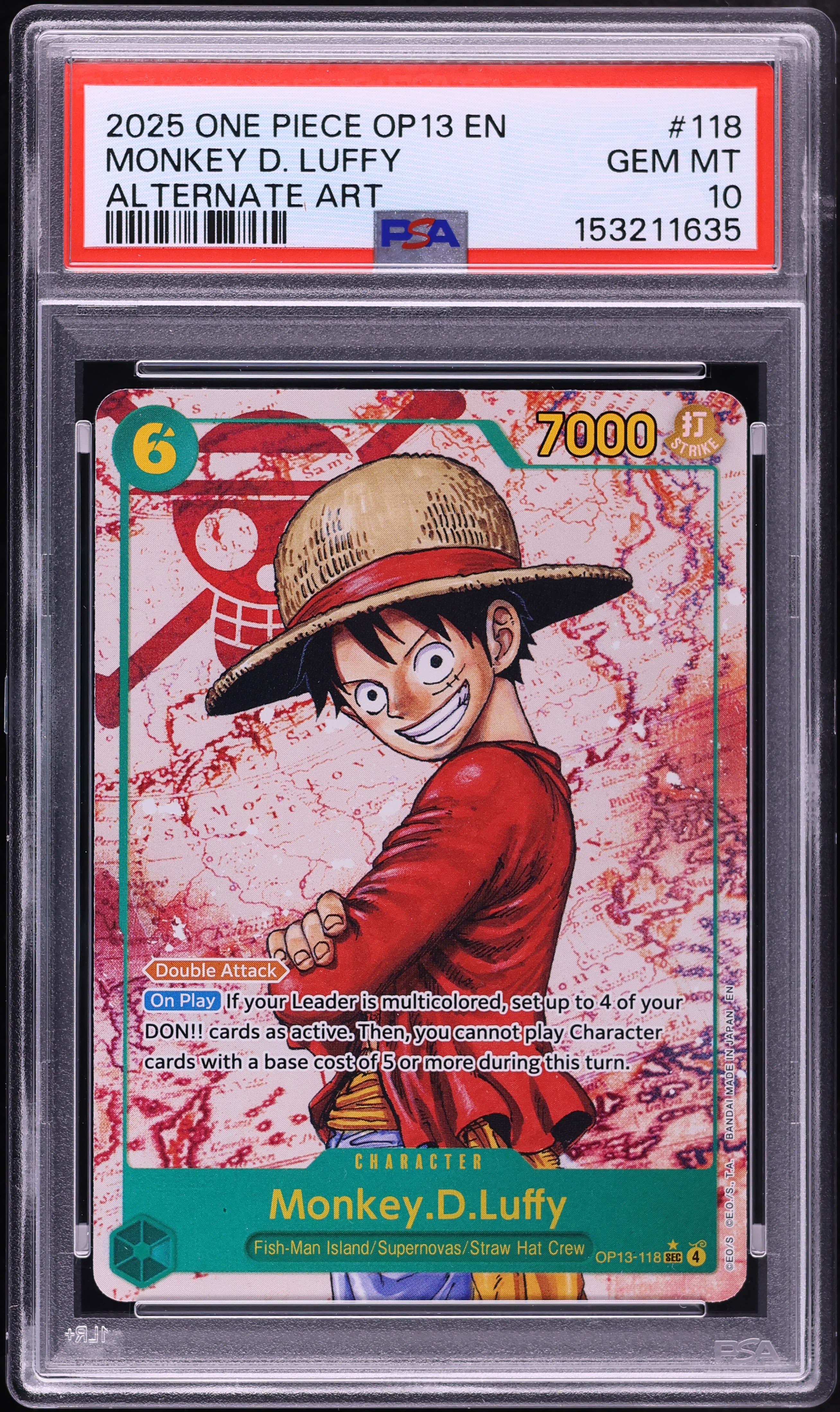2025 One Piece Carrying On His Will SEC Alt Art Monkey D. Luffy #OP13-118 PSA 10 GEM MINT
