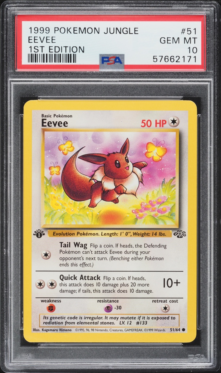 1999 Pokemon Jungle 1st Edition Eevee #51 PSA 10 GEM MINT