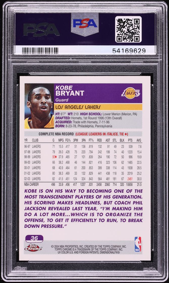 2003 Topps Chrome Kobe Bryant #36 PSA 10 GEM MINT