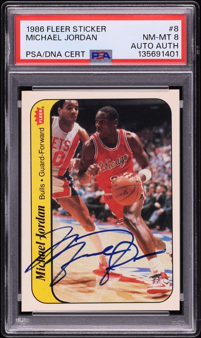 1986 Fleer Sticker Michael Jordan ROOKIE AUTO #8 PSA 8 NM-MT