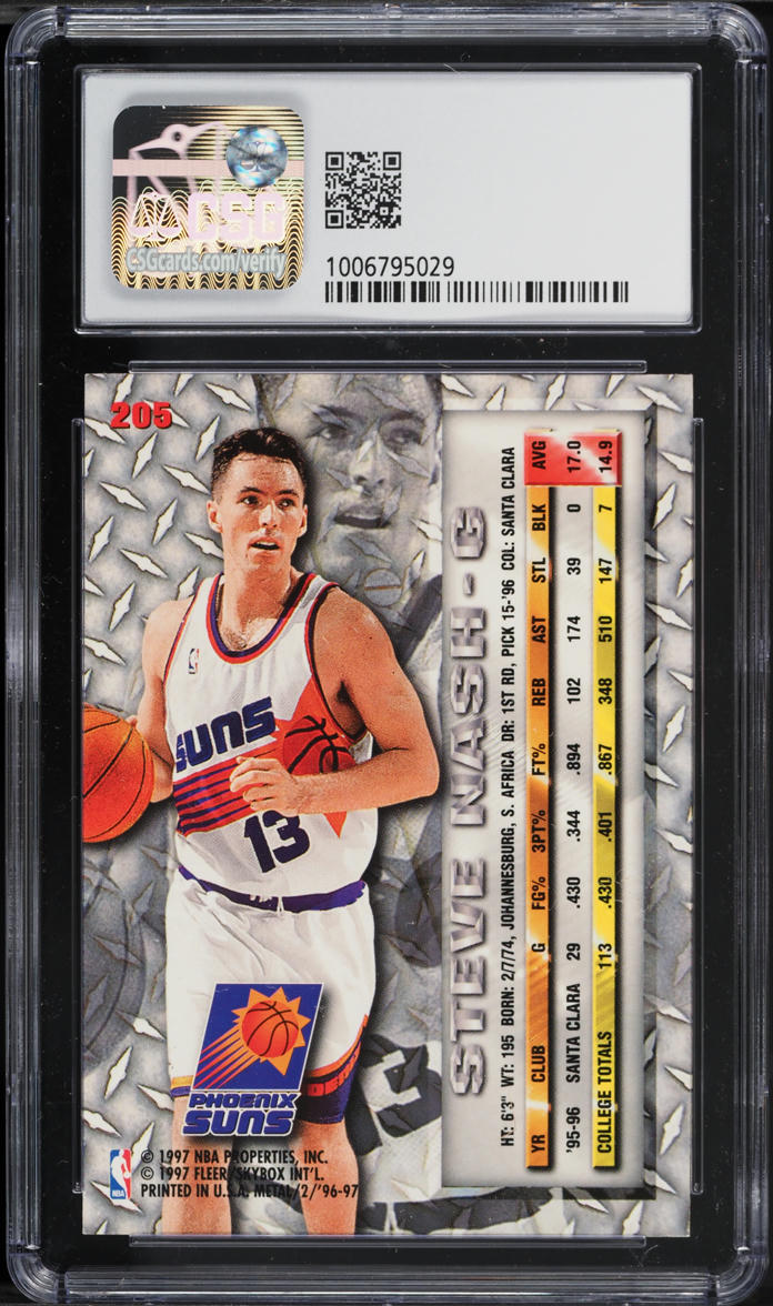 1996 Metal Basketball Steve Nash ROOKIE #205 CSG 7 NRMT