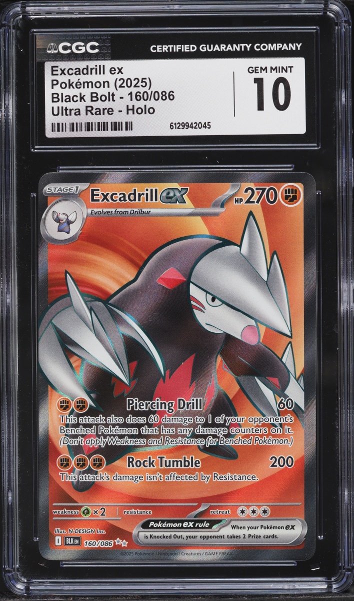 2025 Pokemon Scarlet & Violet Black Bolt Full Art Excadrill ex #160 CGC 10 GEM MINT