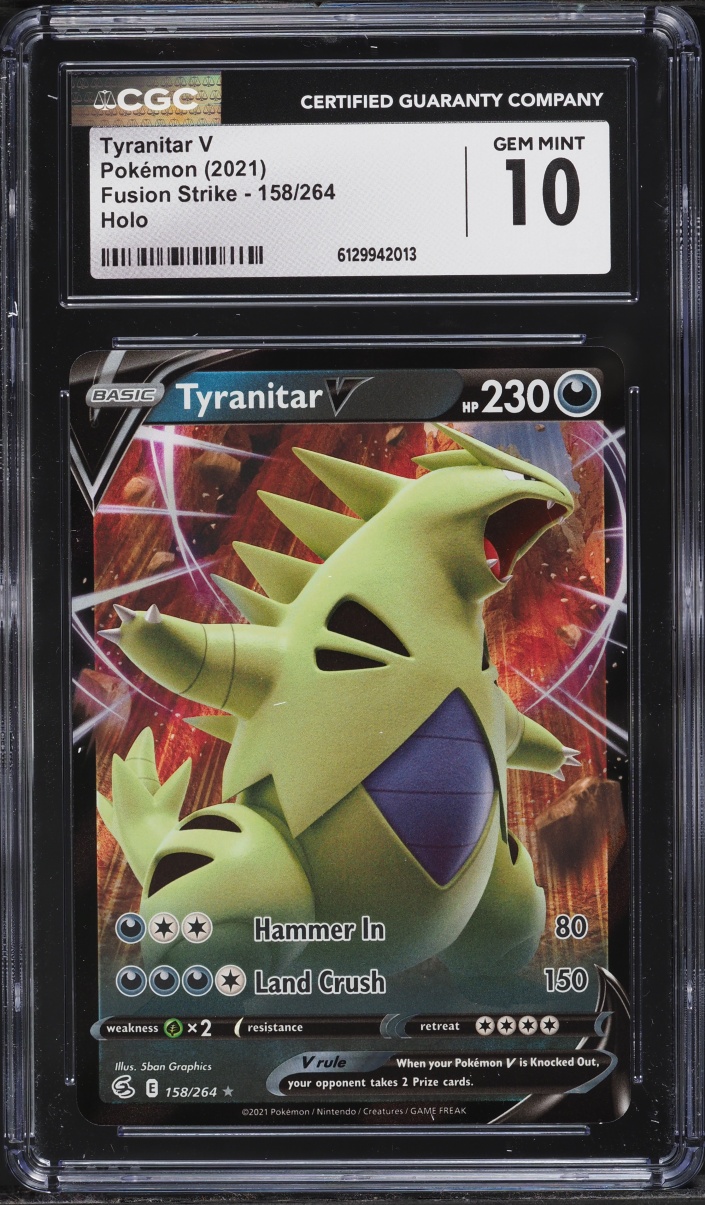 2021 Pokemon Sword & Shield Fusion Strike Holo Tyranitar V #158 CGC 10 GEM MINT