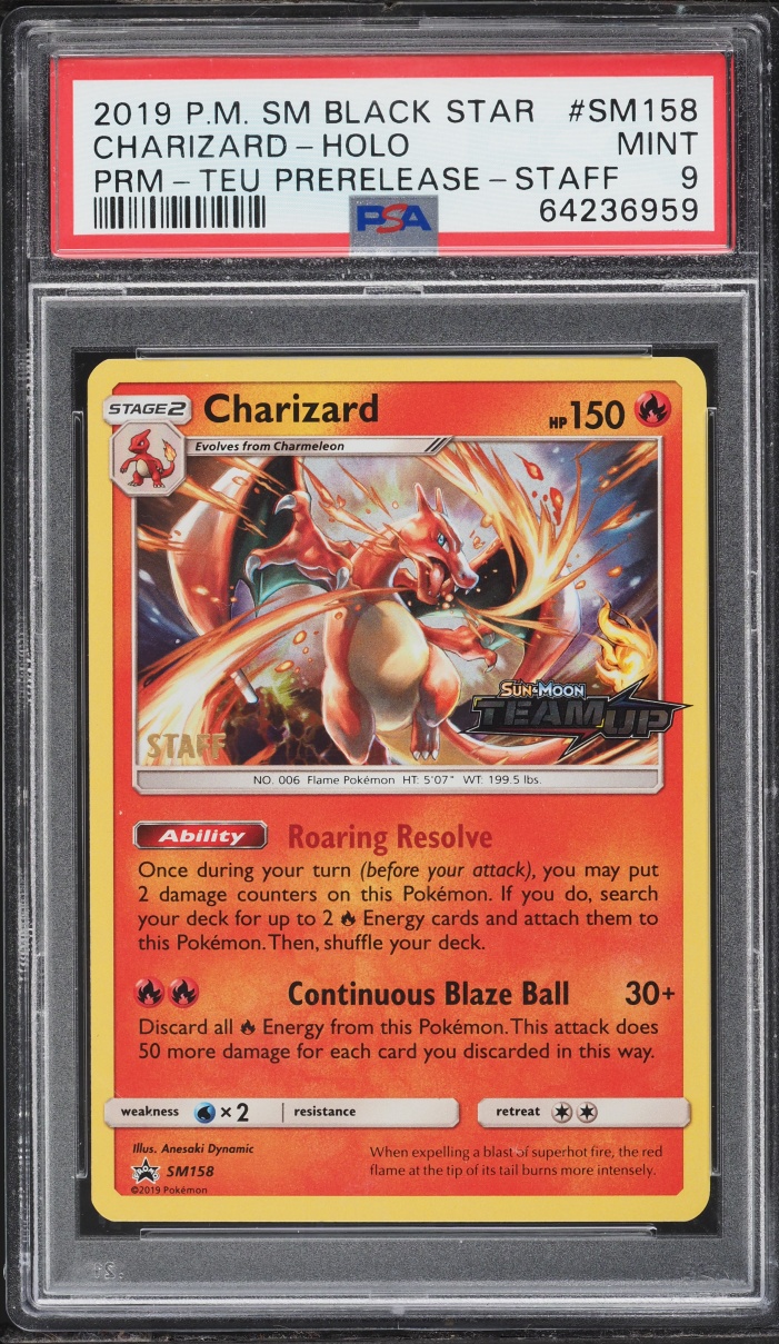 2019 Pokemon SM Team Up Promo Prerelease Staff Holo Charizard #SM158 PSA 9 MINT