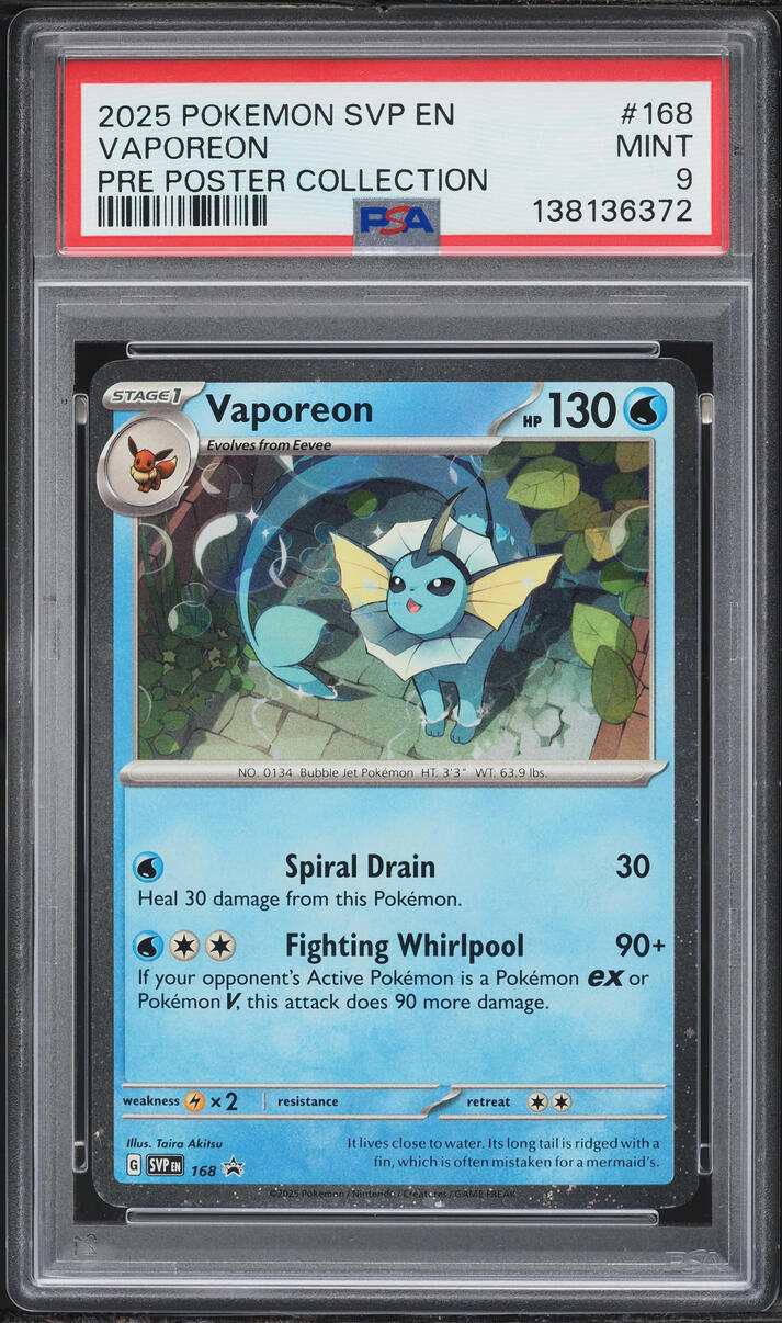 2025 Pokemon SV Promo Prismatic Evolutions Poster Collection Vaporeon #168 PSA 9 MINT
