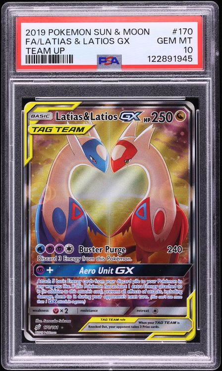 2019 Pokemon Sun & Moon Team Up Full Art Latias & Latios GX #170 PSA 10 GEM MINT