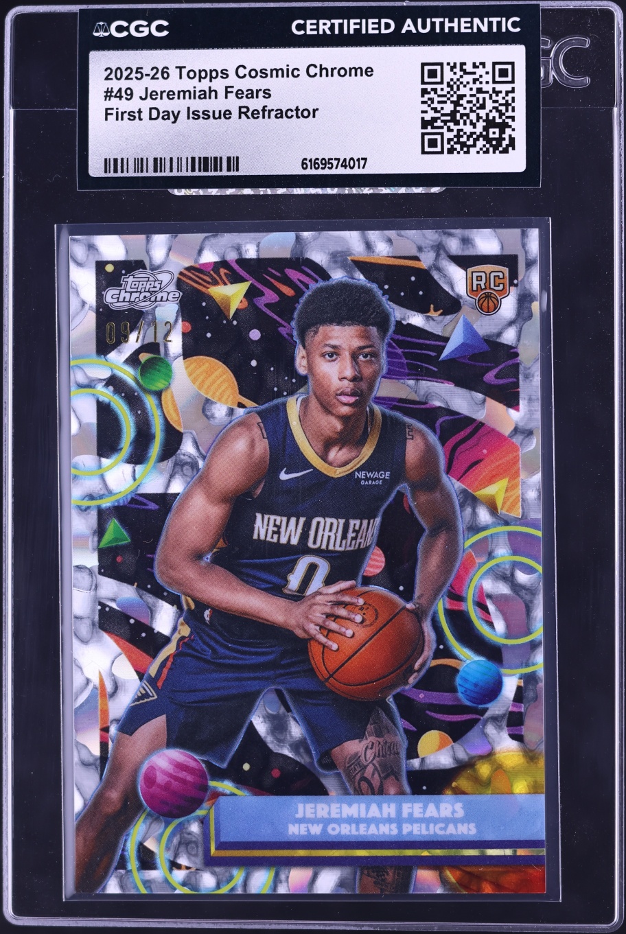 2025 Topps Chrome Cosmic First Day Issue Refractor Jeremiah Fears ROOKIE /12 #49 CGC AUTH
