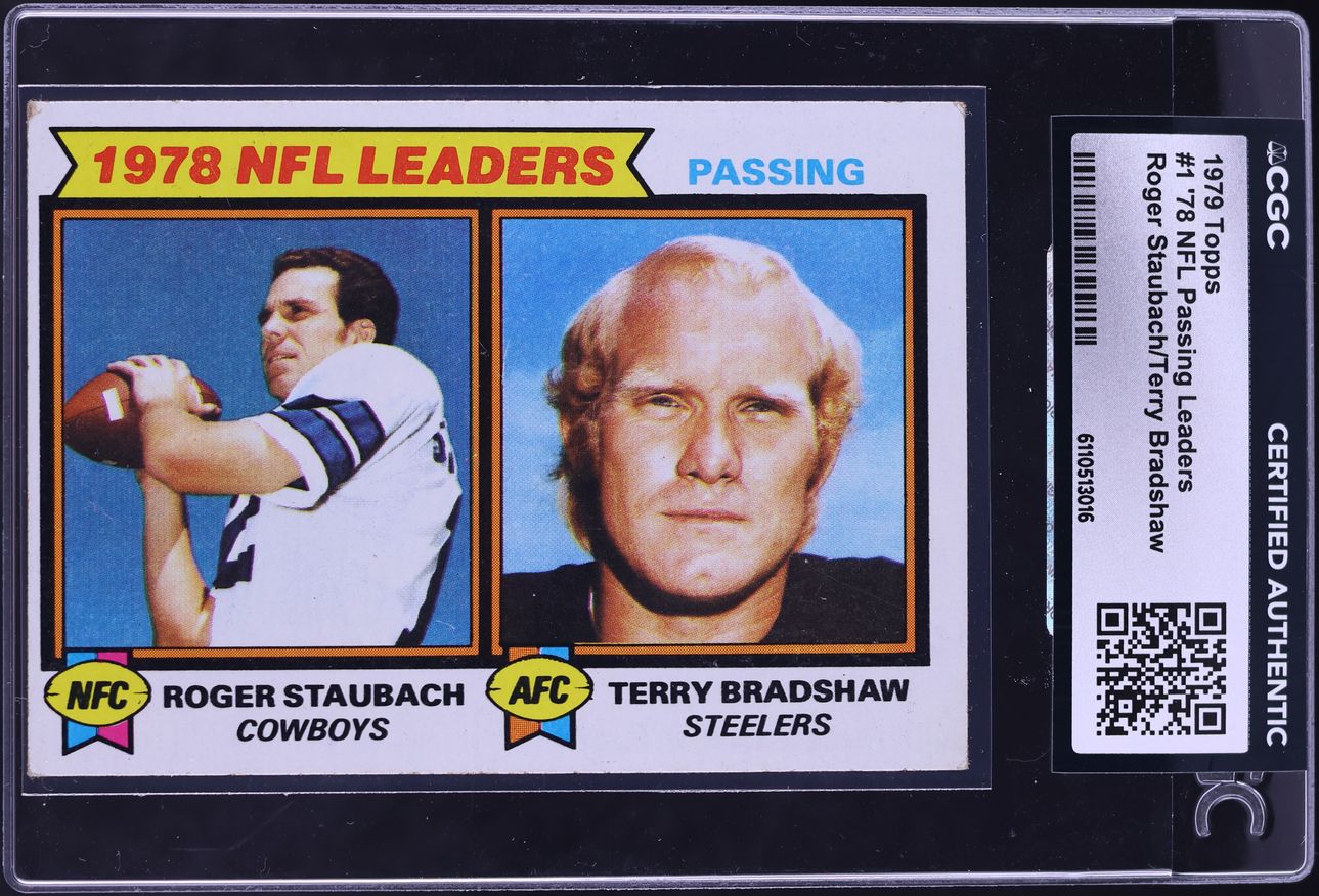 1979 Topps Football Roger Staubach Terry Bradshaw NFL PASSING LEADERS #1 CGC AUTH
