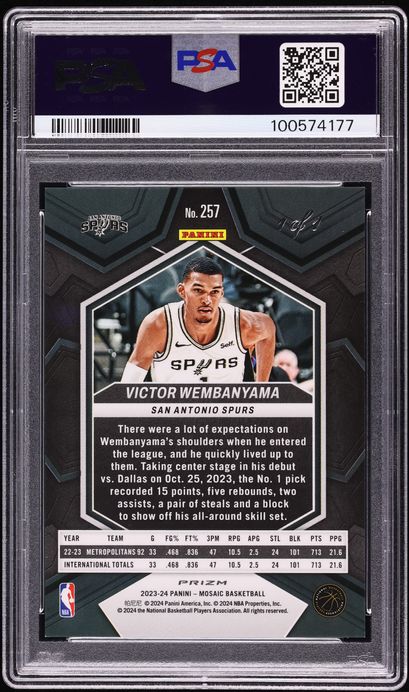 2023 Panini Mosaic Black Victor Wembanyama ROOKIE 1/1 #257 PSA 9 MINT
