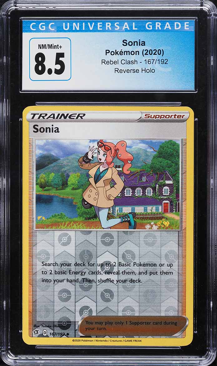 2020 Pokemon Sword & Shield Rebel Clash Reverse Holo Sonia #167 CGC 8.5 NM-MT+
