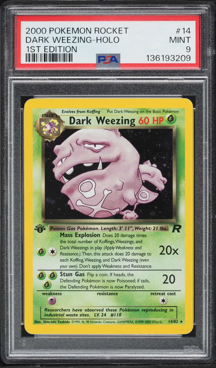 2000 Pokemon Team Rocket 1st Edition Holo Dark Weezing #14 PSA 9 MINT