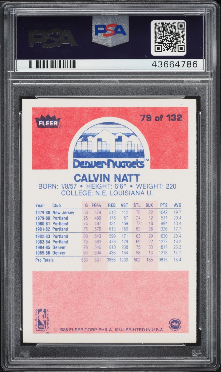 1986 Fleer Basketball Calvin Natt #79 PSA 9 MINT