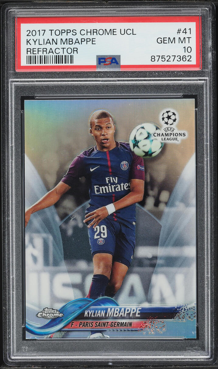 2017 Topps Chrome UEFA Champions League Refractor Kylian Mbappe ROOKIE #41 PSA 10 GEM MINT