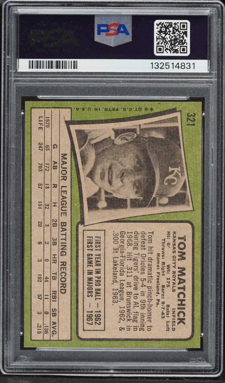 1971 Topps Tom Matchick #321 PSA 8.5 NM-MT+