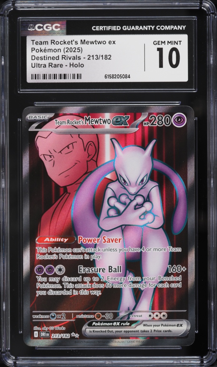 2025 Pokemon SV Destined Rivals Full Art Team Rocket's Mewtwo EX #213 CGC 10 GEM MINT