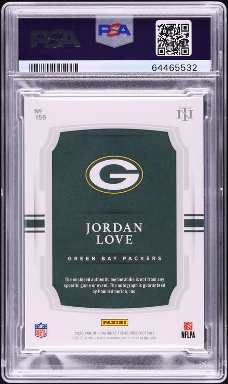 2020 National Treasures S&S Jordan Love ROOKIE PATCH AUTO DNA 10 1/3 #159 PSA 10